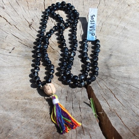 Mala Beads/ double wrap tassel necklace