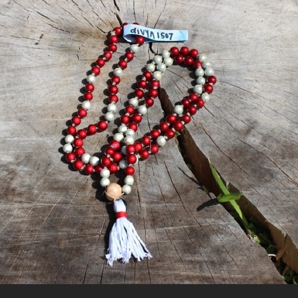 Mala beads/ double wrap tassel necklace