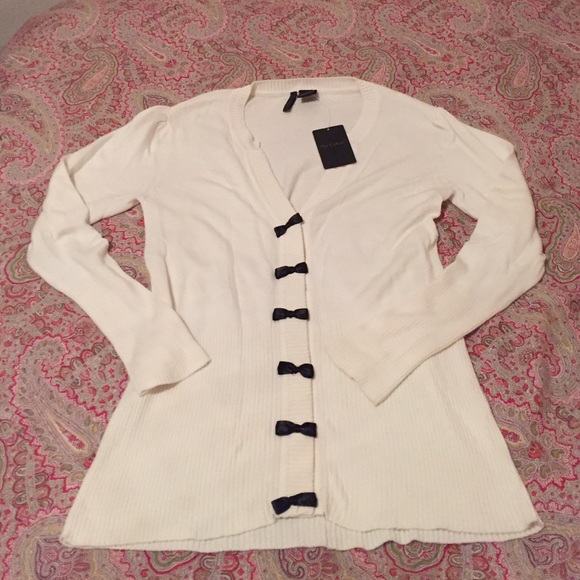 White Cardigan With Bow Buttons!