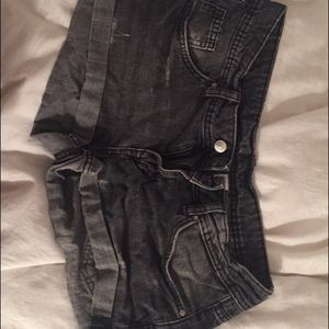 Black denim low rise shorts