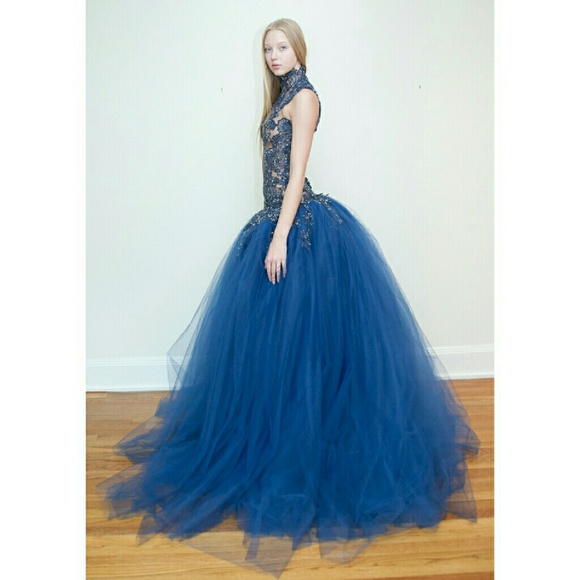 Couture Hand Beaded Lace and Tulle Illusion Gown - Picture 3 of 4