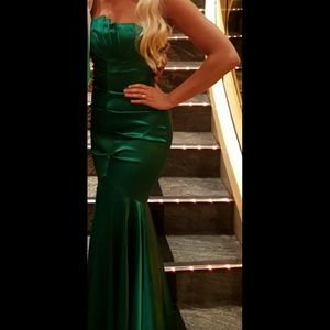 Emerald green evening gown.
