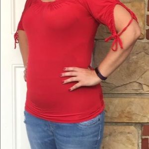 Body Central red scoop neck shirt with tie sleeves