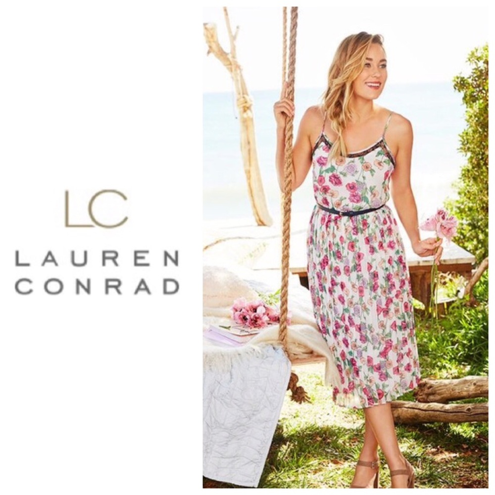 LC Lauren Conrad Sz M XL Pleated Midi Dress NWT - Picture 1 of 6