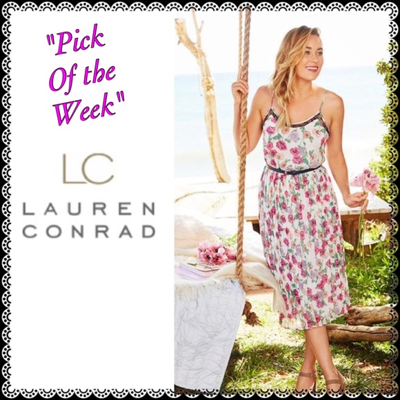 LC Lauren Conrad Sz M XL Pleated Midi Dress NWT - Picture 6 of 6