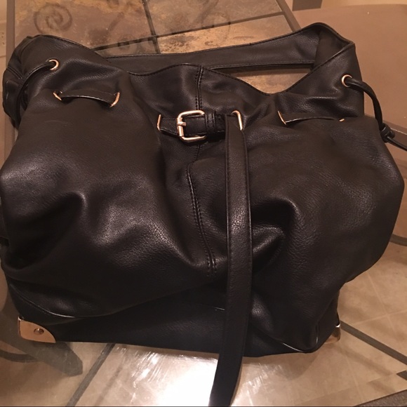 Black Bucket Faux Leather Purse