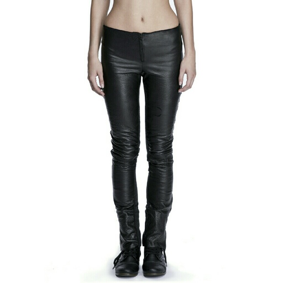Calf Hide Leather & Wool Skinny Jeans