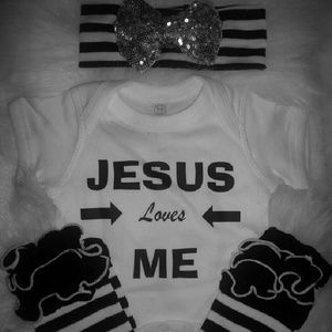 Body suit with hair bow, leg warmers