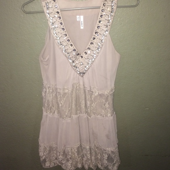 Champagne color bead detail top
