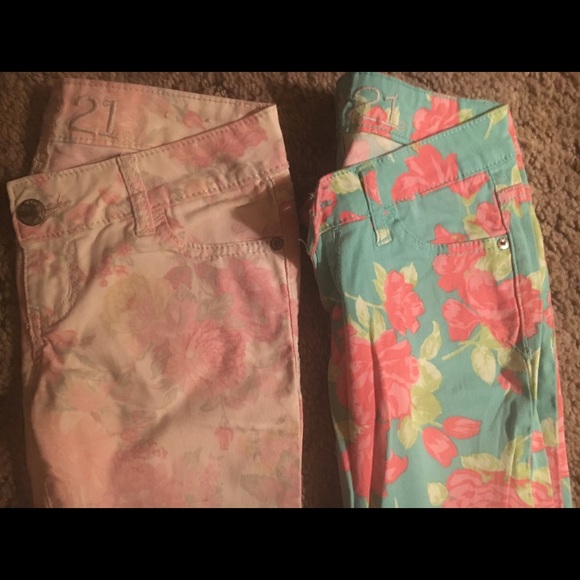 Two colorful flower jeans! Selling both at once.