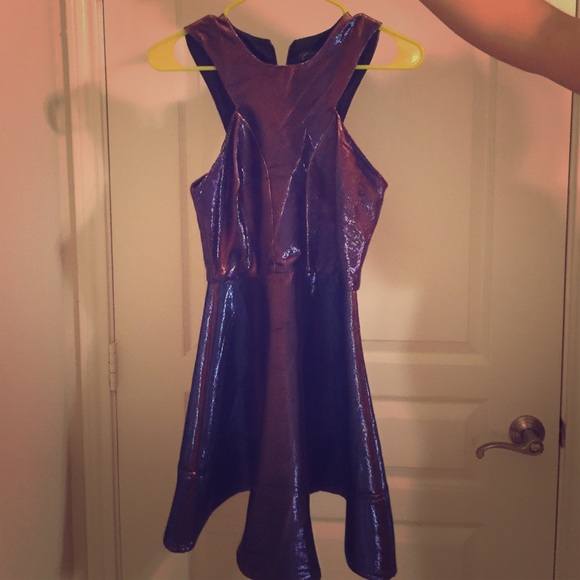 Top shop cobalt blue/copper metallic skater dress
