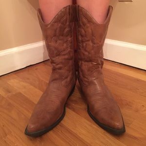 Brown, madden girl cowboy boots.