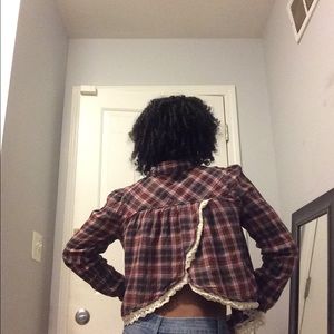 Hippie Laundry Flannel Shirt Lace Trim