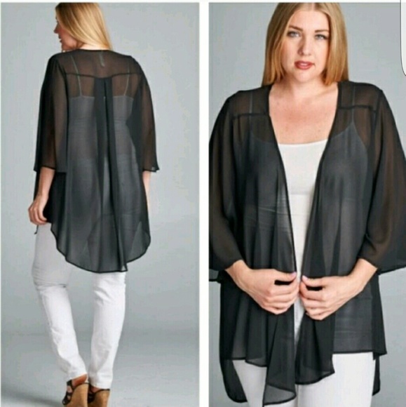 Black Sheer long cardigan. Size 1X