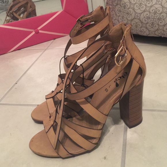 Tan strap heels