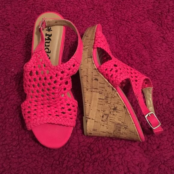 Hot pink cork wedges