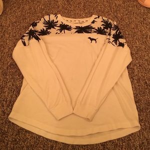 PINK White Palm Tree Crew Neck