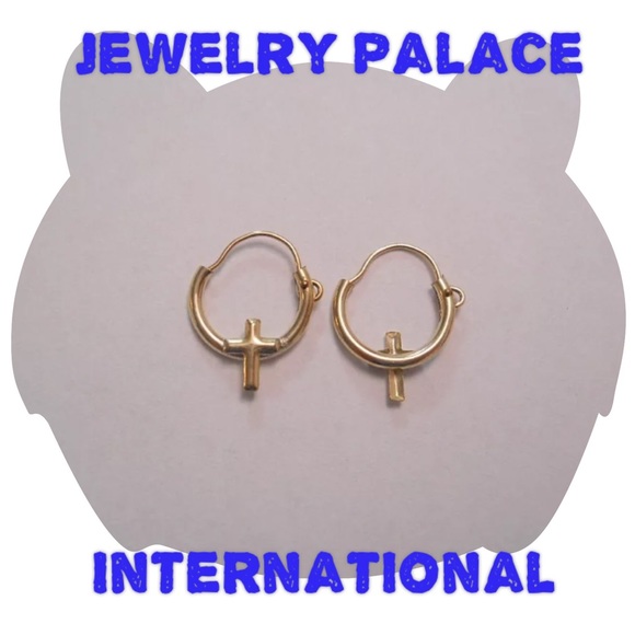 14K Gold Filled Simple Cross Hoop Earrings - Picture 2 of 4