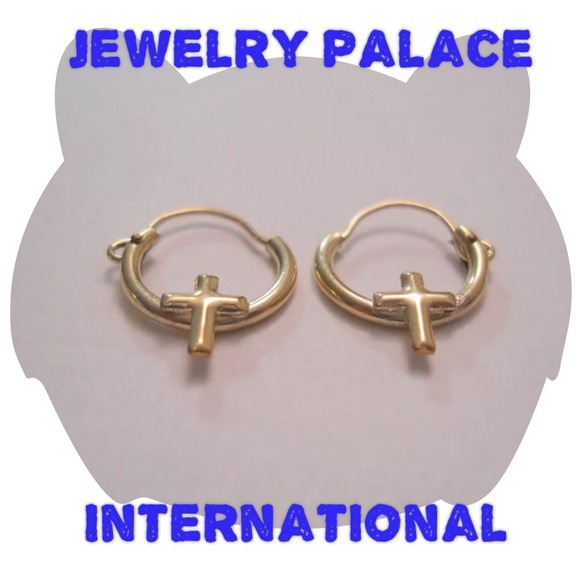 14K Gold Filled Simple Cross Hoop Earrings - Picture 3 of 4