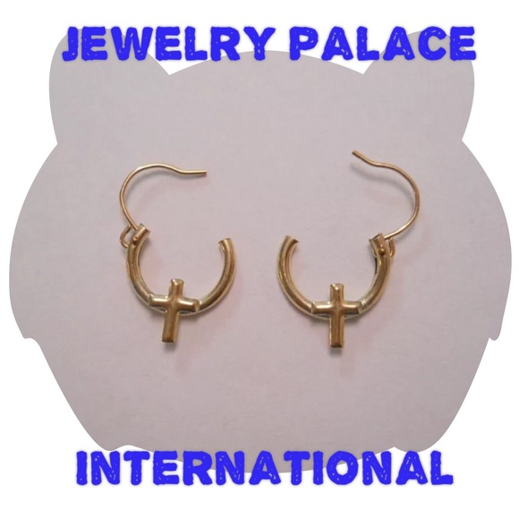 14K Gold Filled Simple Cross Hoop Earrings - Picture 4 of 4