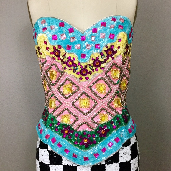 Whimsical Beaded Sequined Bustier & Skirt - Picture 2 of 4