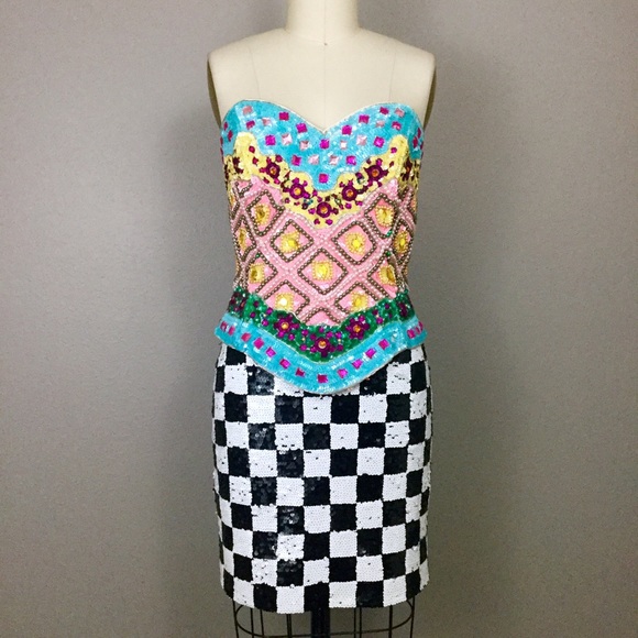 Whimsical Beaded Sequined Bustier & Skirt - Picture 4 of 4