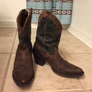 Brown and black leather cowboy boots