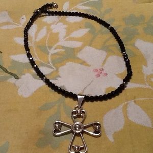 Blacknecklace with silver cross