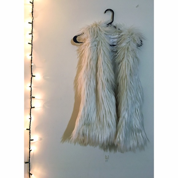 White faux fur vest