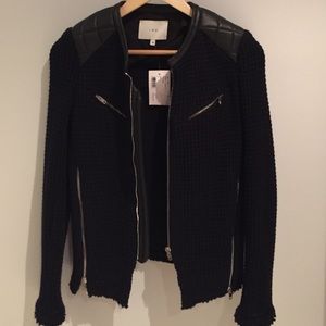 IRO Navy Quilted leather panel jacket. NWT.