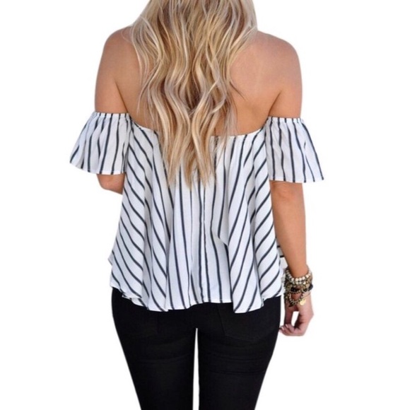 Off the shoulder black and white stripe blouse - Picture 2 of 3