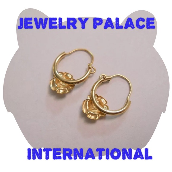 14K Gold Filled Blossoming Flower Hoop Earrings. - Picture 2 of 4