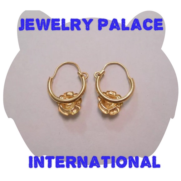 14K Gold Filled Blossoming Flower Hoop Earrings. - Picture 3 of 4