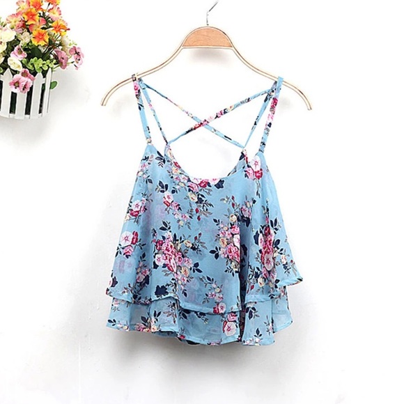 Floral Crop Top - Baby Blue