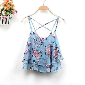 Floral Crop Top - Baby Blue