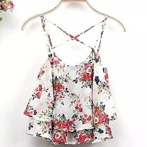 Floral Crop Top - Off White