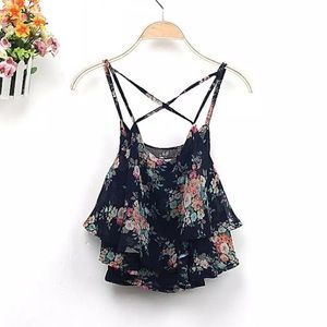 Floral Crop Top - Black
