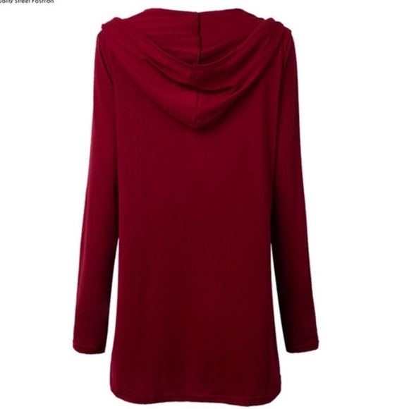 Wine Red Criss Cross Hoodie Sweatshirt - Picture 2 of 3
