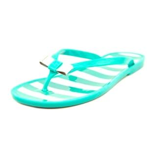 Mint/turquoise/COACH White stripe flip flops