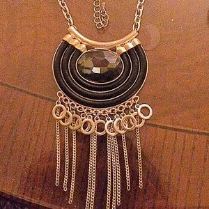 Necklace Silver Colored Black Faux Quartz