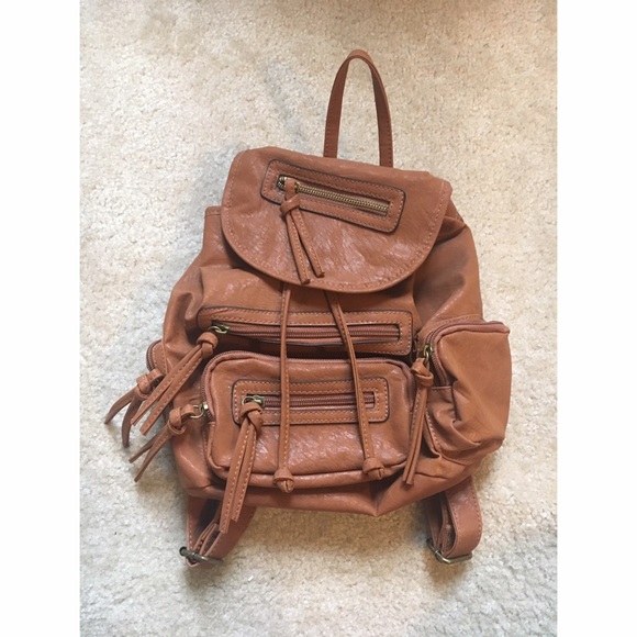 Brown faux leather backpack