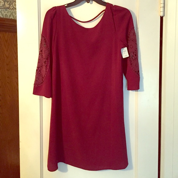 Brand New Maroon Boutique Swing Dress Lace Detail