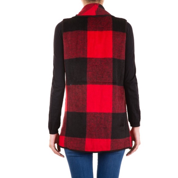 Last one!! Plaid Vest with Pockets-RED/BLACK - Picture 2 of 2
