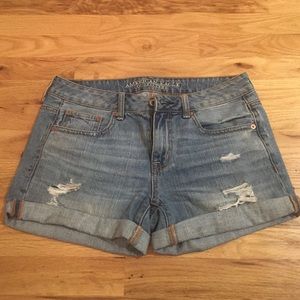American Eagle boy midi distressed denim shorts