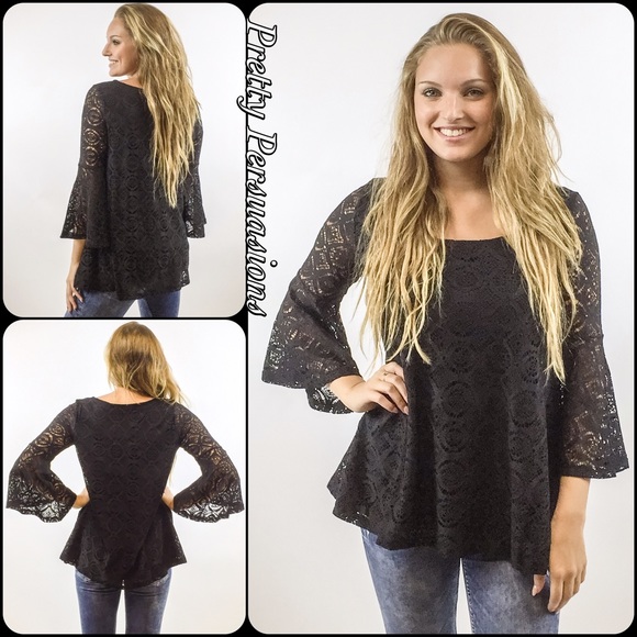 LAST ONE! NWT Black Lace Bell Sleeve Top - Picture 3 of 4