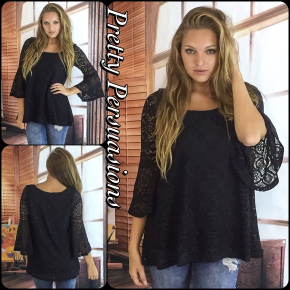 LAST ONE! NWT Black Lace Bell Sleeve Top - Picture 4 of 4