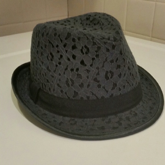 Navy cotton lace overlay hat