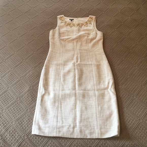 Talbots cream statement jeweled neckline sheath