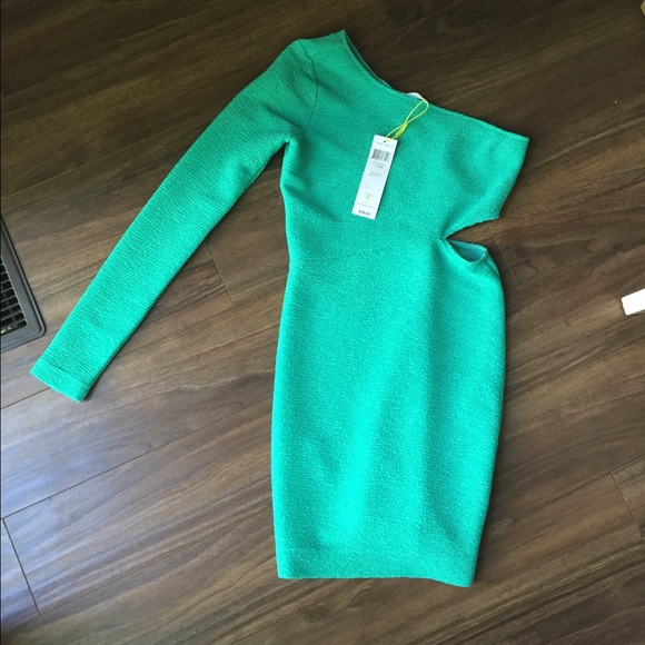 Bcbg green one shoulder dress