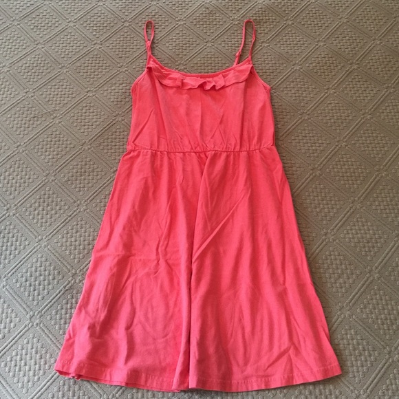 Ann Taylor LOFT coral pink dress, ruffle at neck